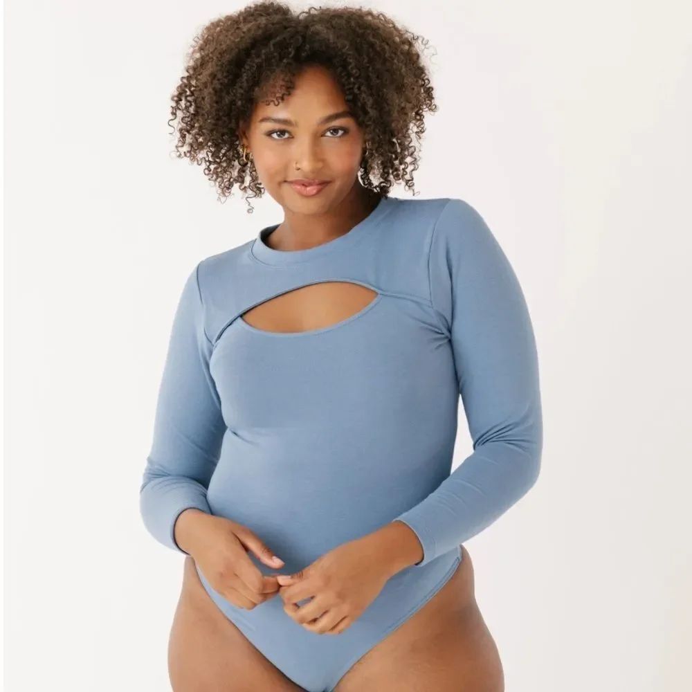 Smash + Tess Blue Long-Sleeve Cutout Bodysuit
